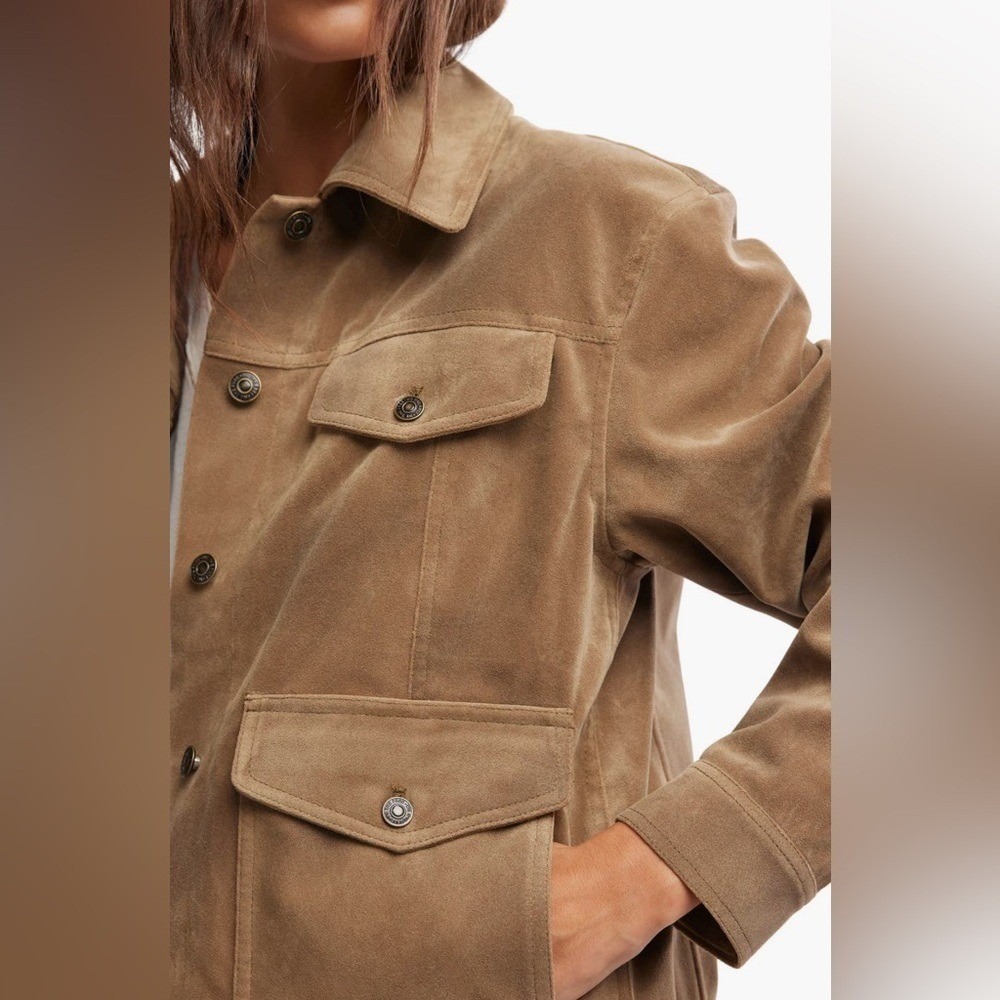 New! Free People Faux Suede Boxy Trucker Jacket Chore Coat - Picture 2 of 10